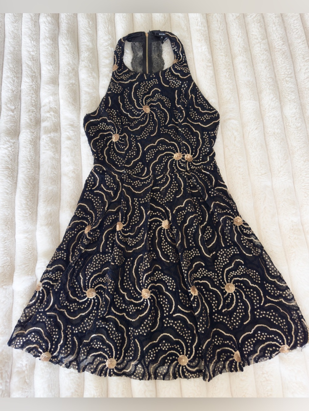 Vintage Y2k Soiéblue Black Halter Sequined Mini Dress